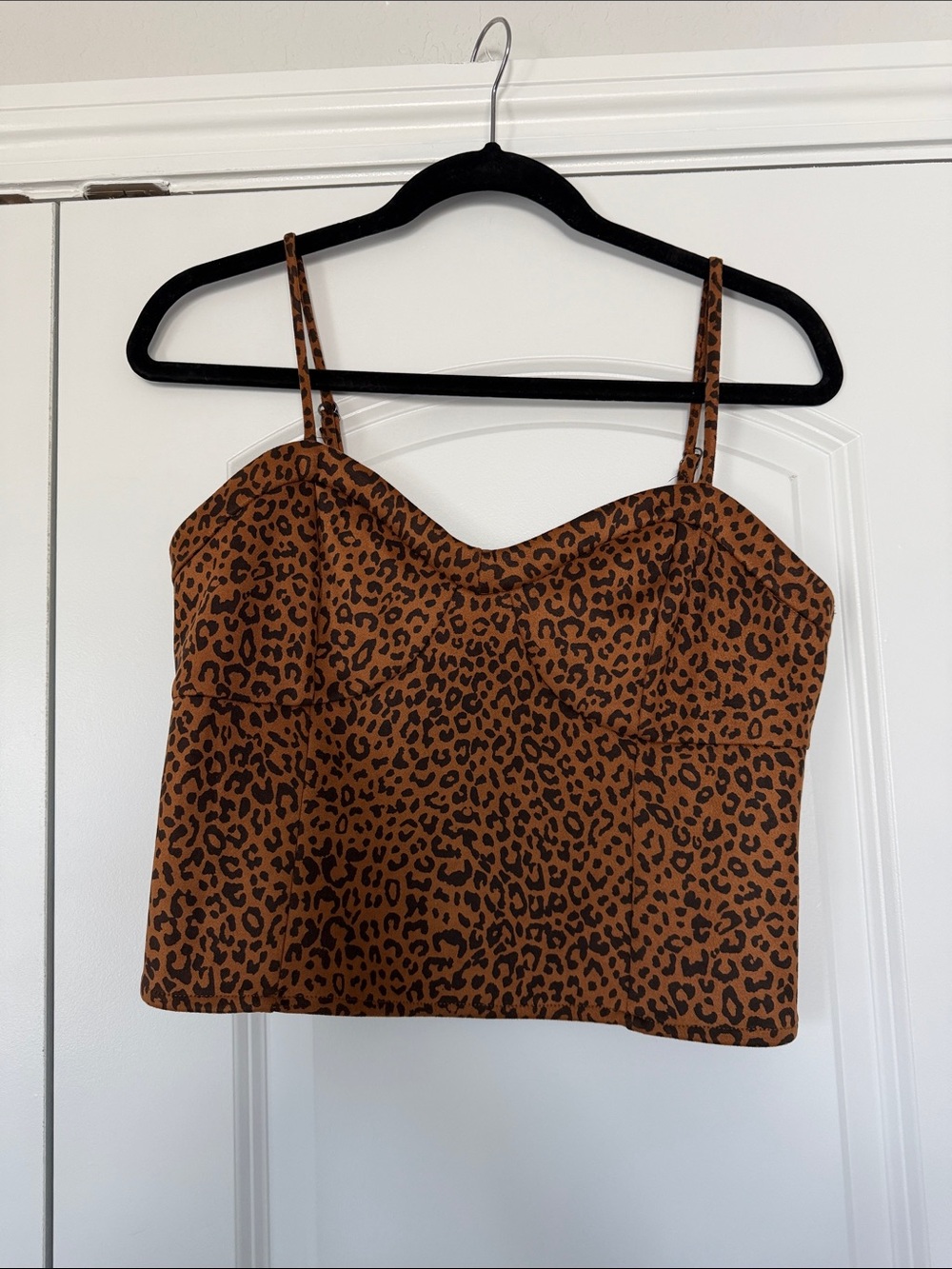 Lost + Wander Leopard Print Spaghetti Strap Crop Top in Brown